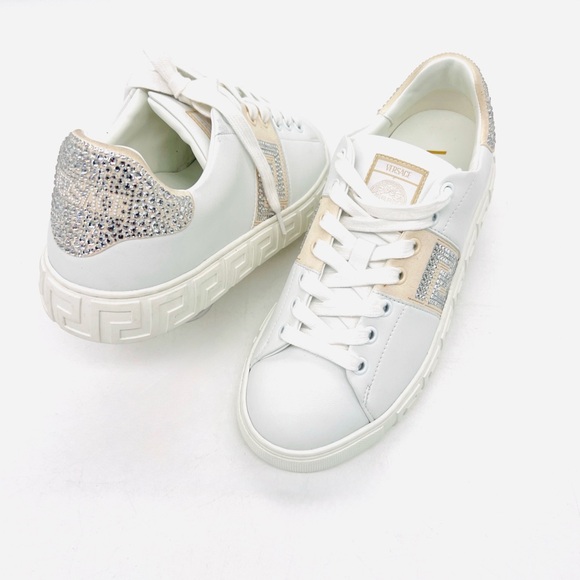 Versace Crystal Embellished Low Top Lace Up Sneakers 7.5 (37.5) NWT - Picture 3 of 13